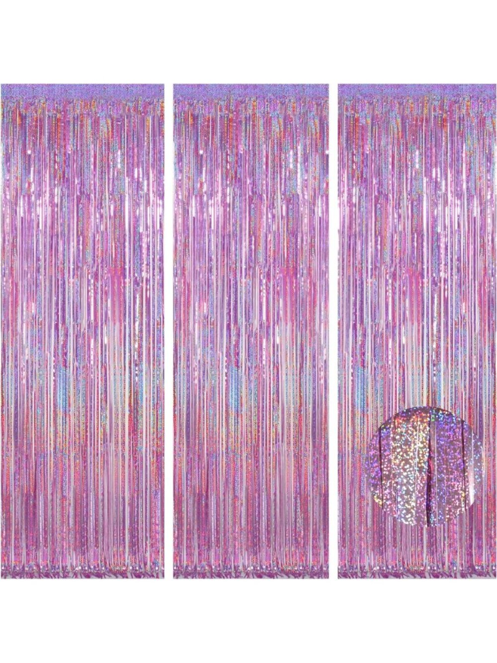 Pink Purple Fringe Curtain Backdrop Set - 3 Pack, 3.2x8.2 FT Party Decor